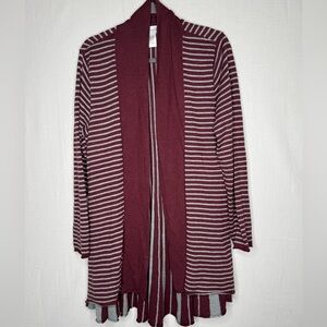 Soft Surroundings Womens Long Open Cardigan Sz L Striped Peplum Back Office